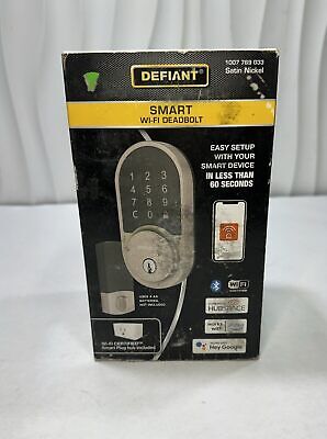 Defiant Round Satin Nickel Smart Wi-Fi Deadbolt Powered by Hubspace -...