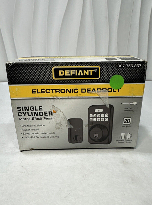 Defiant Single Cylinder Square Electronic Keypad Deadbolt Matte Black