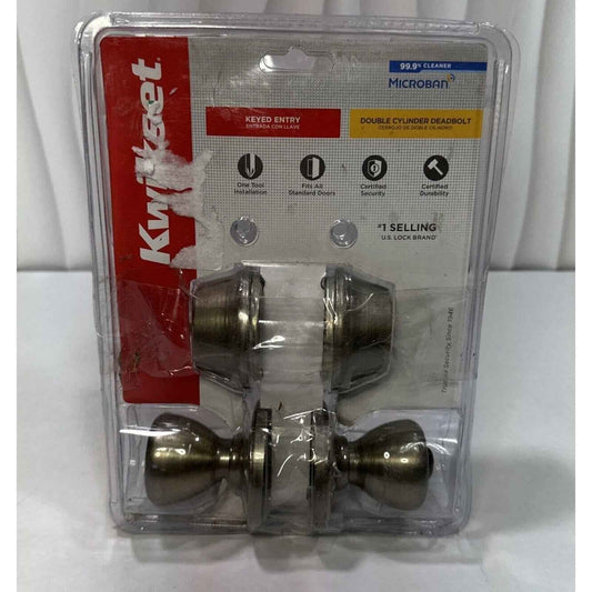 Kwikset Tylo Antique Brass Entry Door Knob Double Cylinder Deadbolt 96950-164