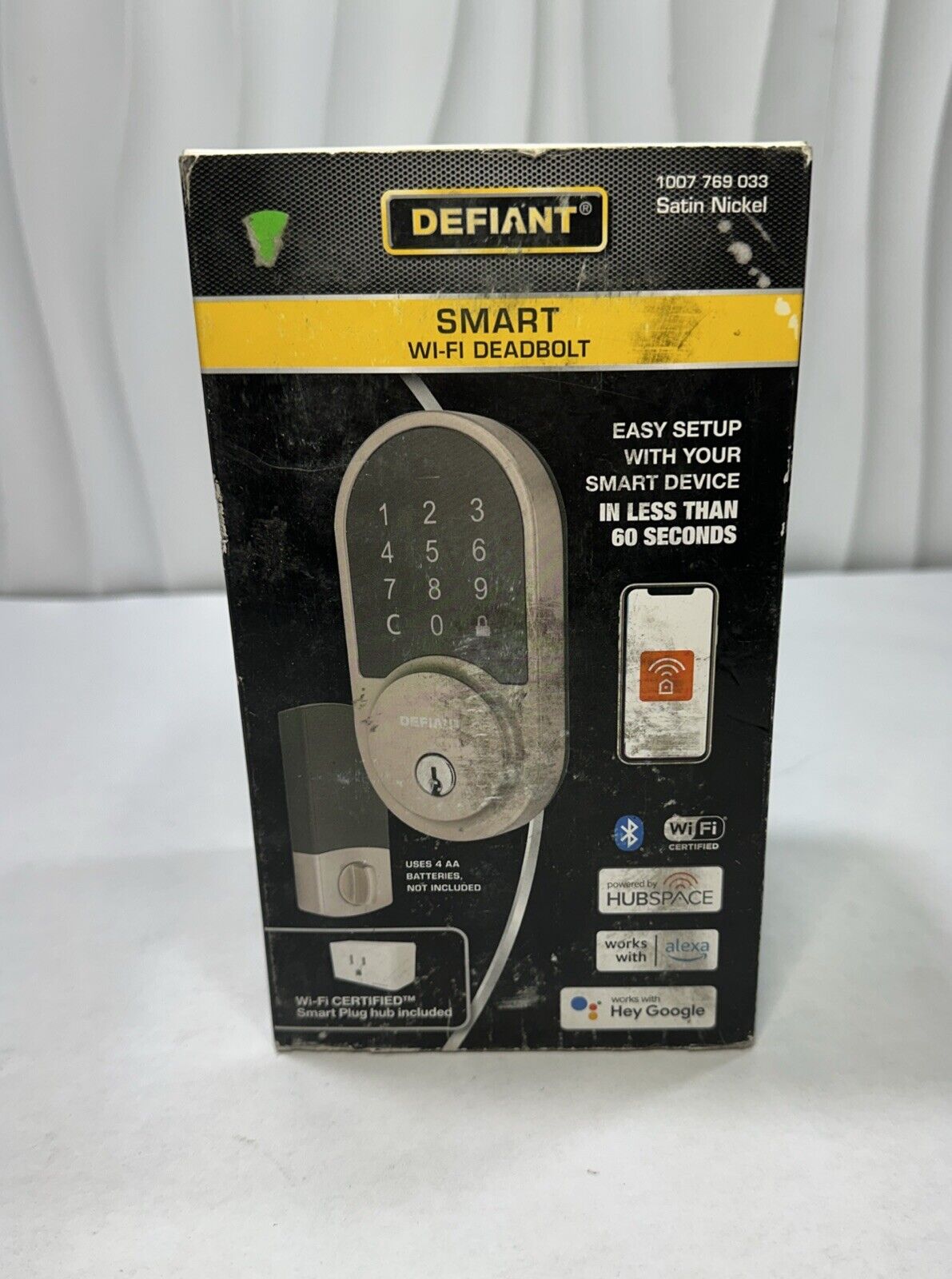 Defiant Round Satin Nickel Smart Wi-Fi Deadbolt Powered by Hubspace -...