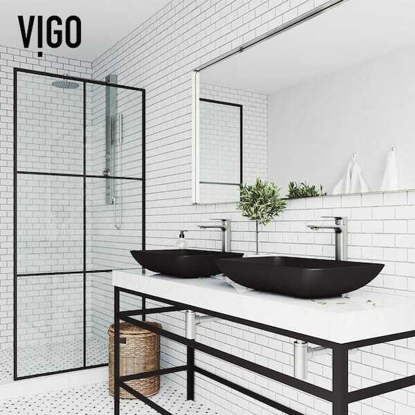 Vigo Hadyn Modern Black Matte Shell Glass 22 in. L x 14 in. W x 4 in. H