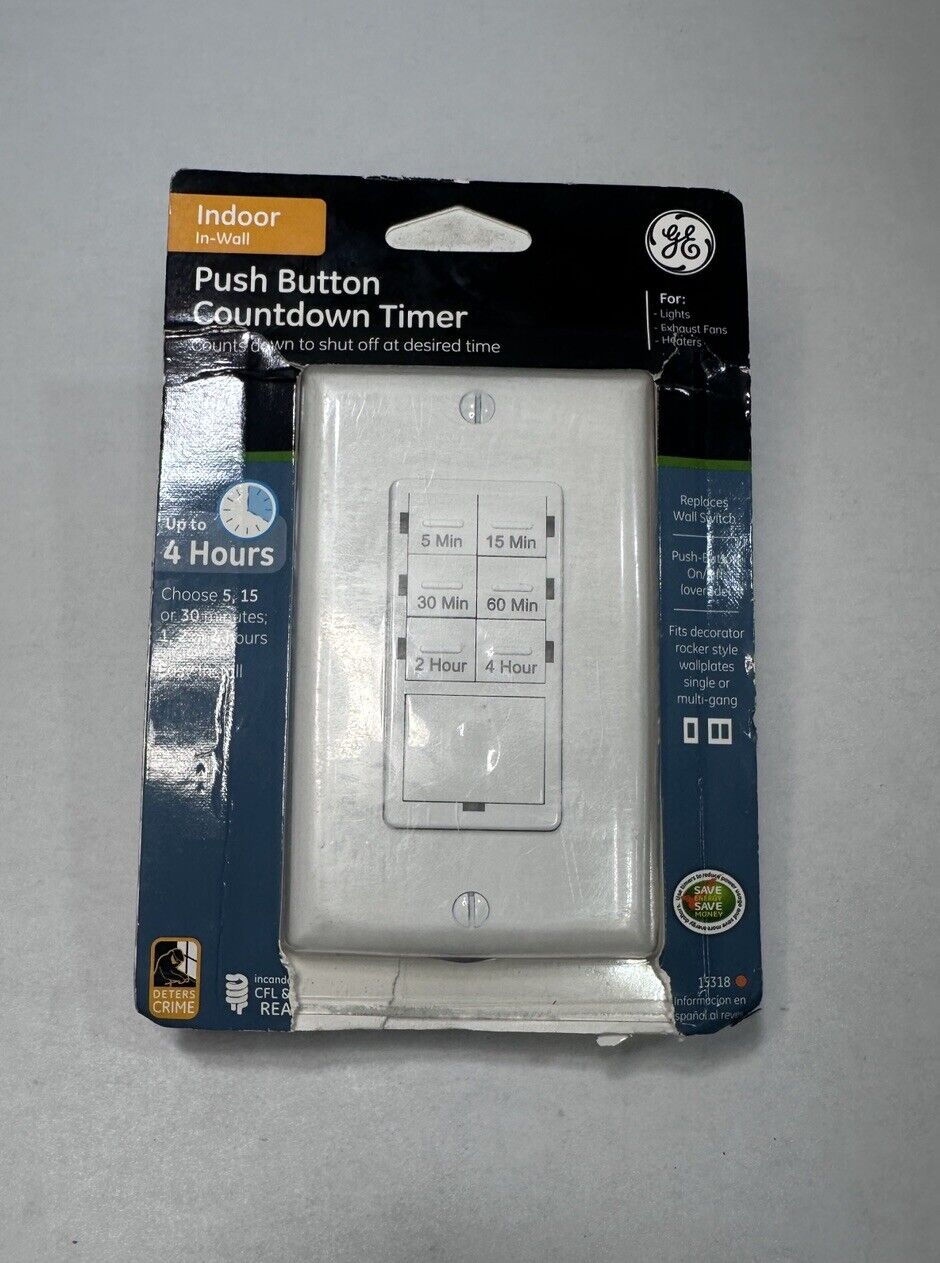 GE 15318 In-Wall Push Button Countdown Timer White Programmable Light Switch NEW